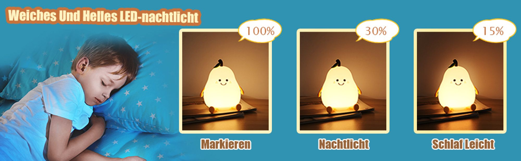 Beruhigendes LED-Nachtlicht – weiches Birnen-Design, Touch-Steuerung, Wiederaufladbar, 2 Helligkeitsmodi, Sicheres Silikon, Perfekt als Raumdekoration