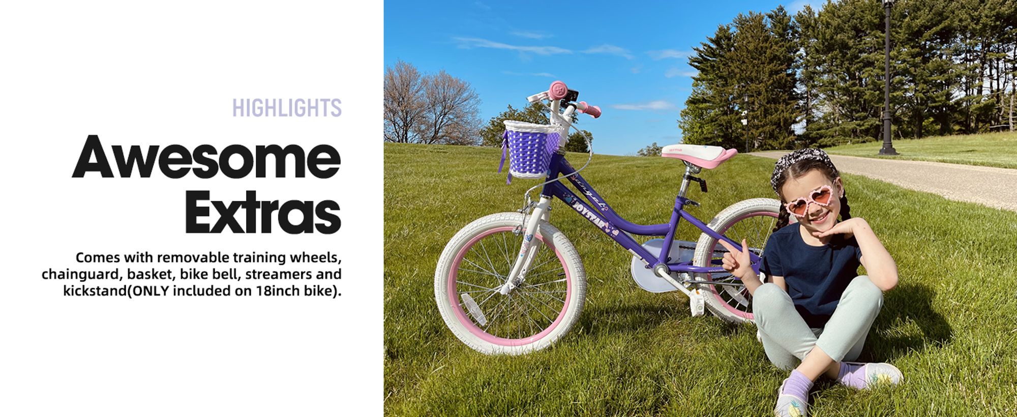 HILAND 14 Zoll Mädchen Kinderfahrrad mit Korb & Bändern, Vorderen Zangenbremse & Rückwärtige Pedalbremse, Stützräder, Hell-Pink