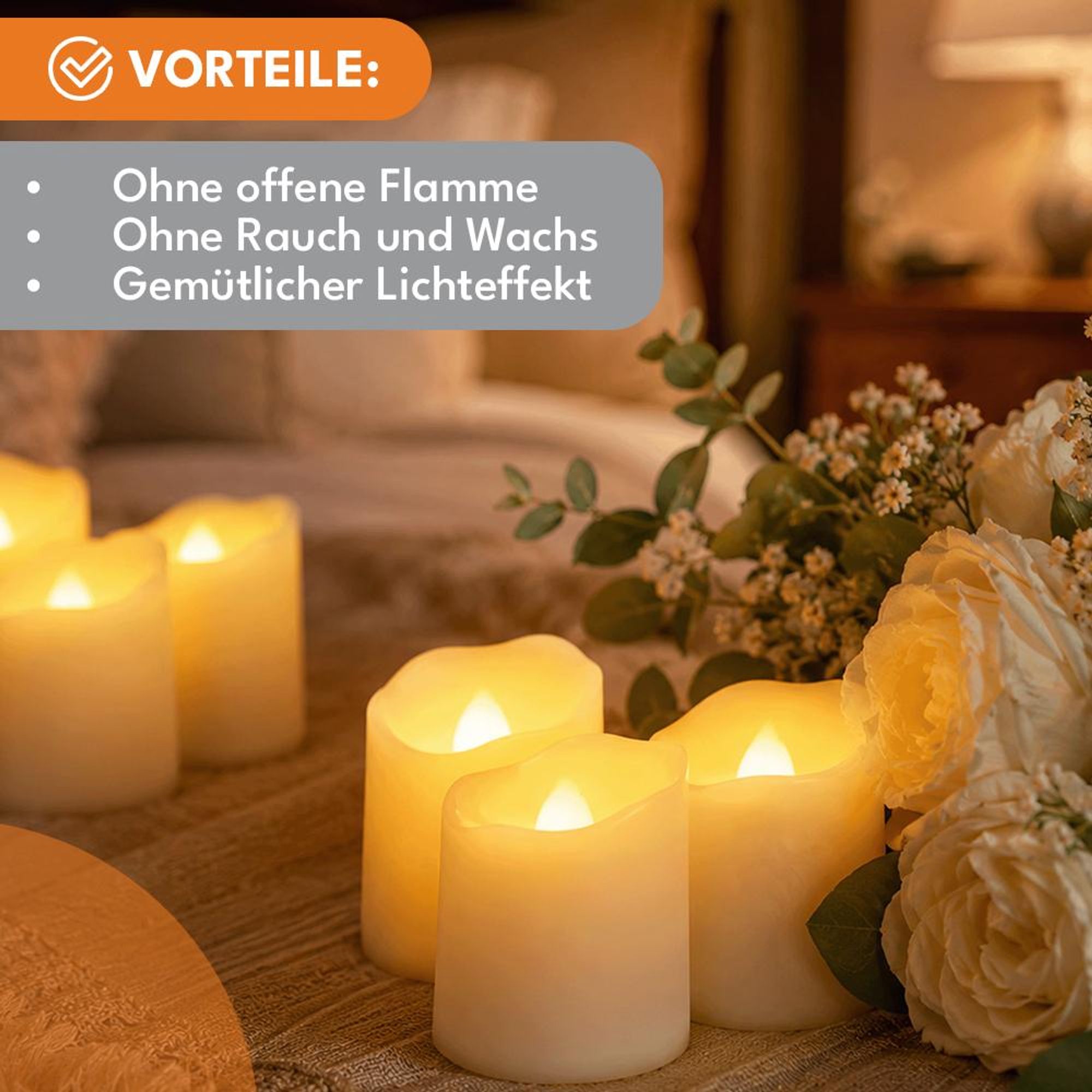 KRUMAD Set 24 LED-Teelichter Kerzen aus Sicherem PP, Teelicht Elektrisch mit Warmweiße Lichter, Batteriebetriebene Kerzenimitate mit Flackerndes Licht