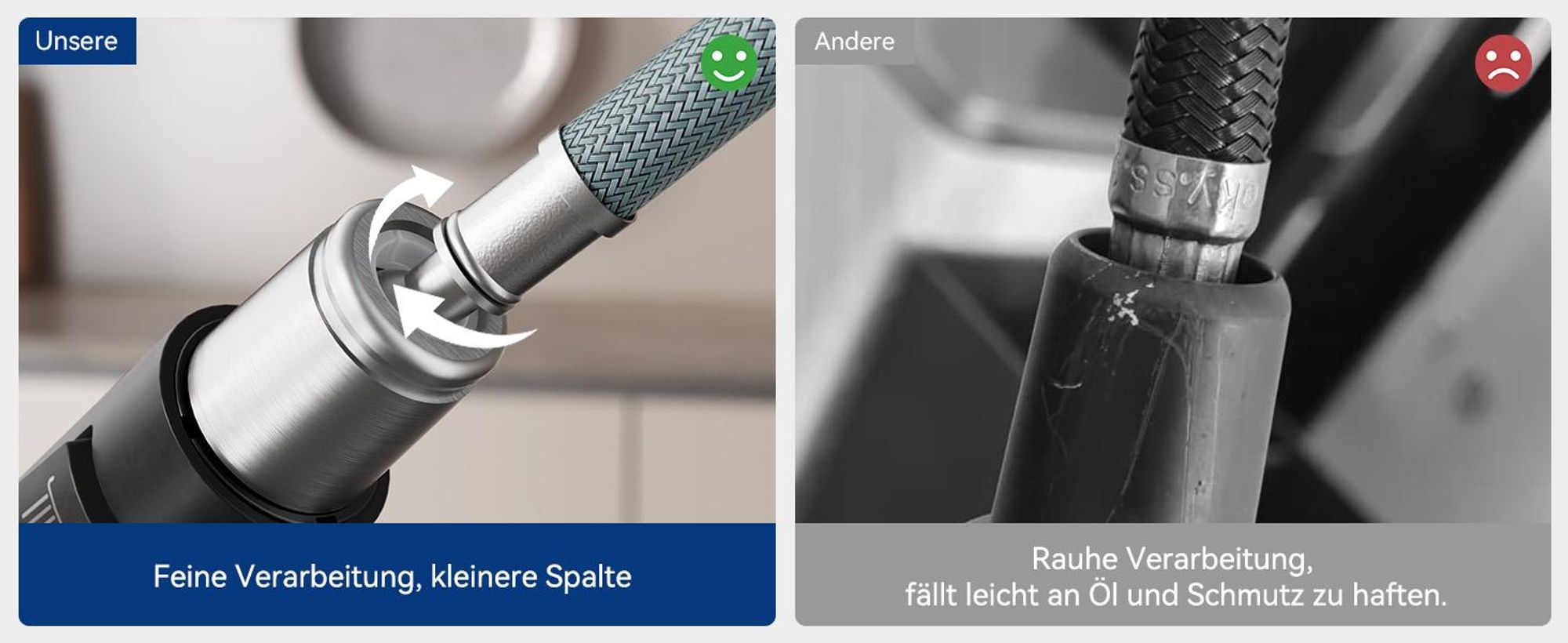 Ausziehbar Wasserhahn Küche Schwarz, 360° Drehbar Spültischarmatur, Cecipa Edelstahl Küchenarmatur, Einhandmischer, 2 Strahlarte  Wasserhahn Küche