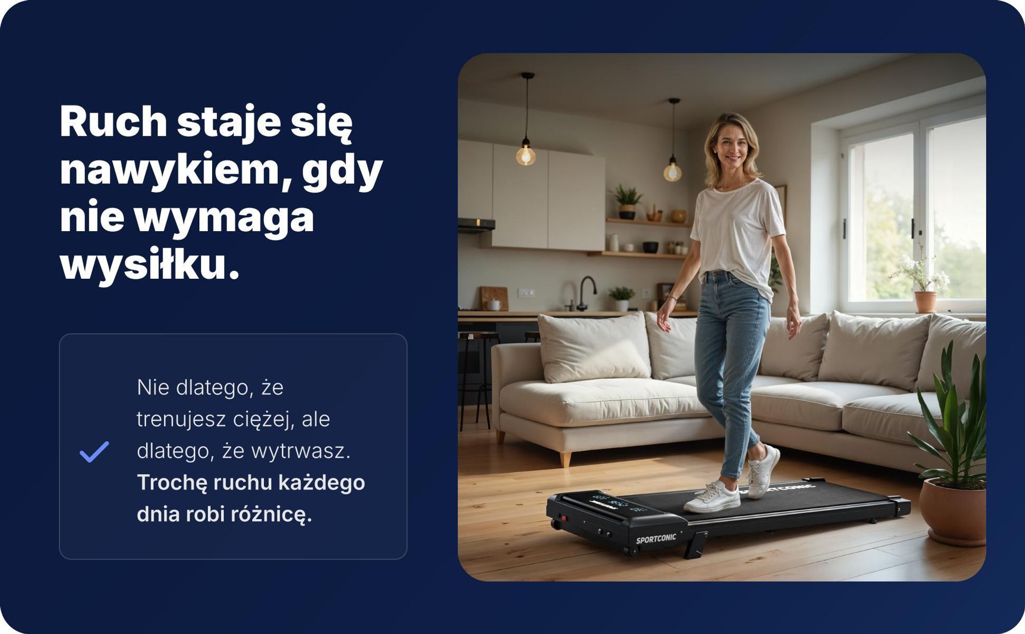 Sportconic Walking Pad bieżnia domowa & do biura – cicha, z nachyleniem 6 %, oszczędna, wyświetlacz LED