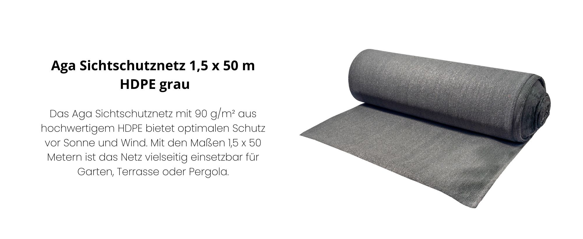 Aga Zaunblende, Sichtschutz 1,5x50 m Grau, 130g/m² HDPE und PP, Schattiernetz, UV Schutz wetterbeständiges