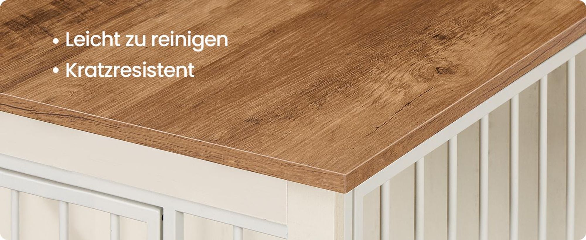 FEANDREA Hundehütte Indoor, stabiler Hundekäfig, Hundebox mit 2 Türen, 82 x 55 x 64 cm, weiß-braun