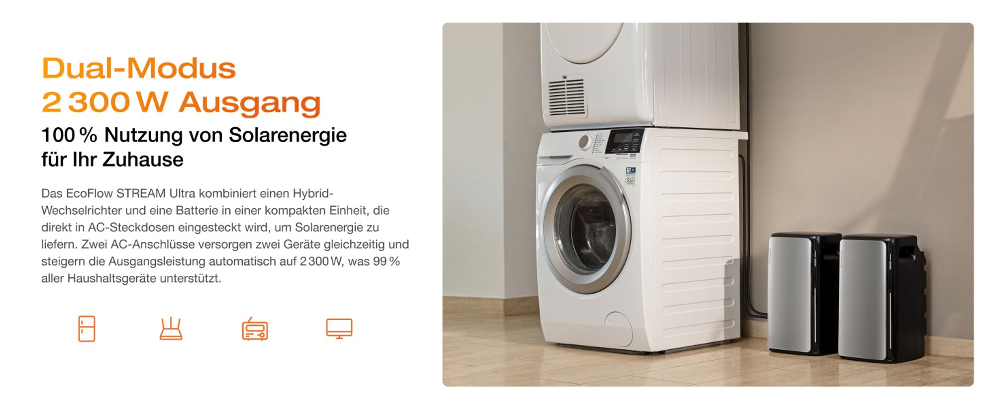 EcoFlow STREAM Ultra 1,92 kWh Balkonkraftwerk mit Batteriespeicher, Plug & Play Solarsystem, 2 800 W Solareingang (4 MPPT), 1 200 W Dual AC-Anschlüsse