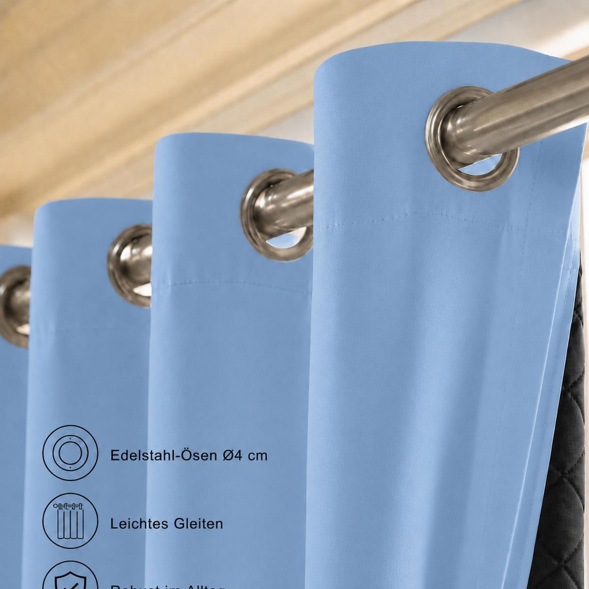 1x 100% Verdunkelung Thermo Vorhänge Blau Blickdicht Verdunkelungsvorhang mit Ösen Einfarbige, 132*160cm