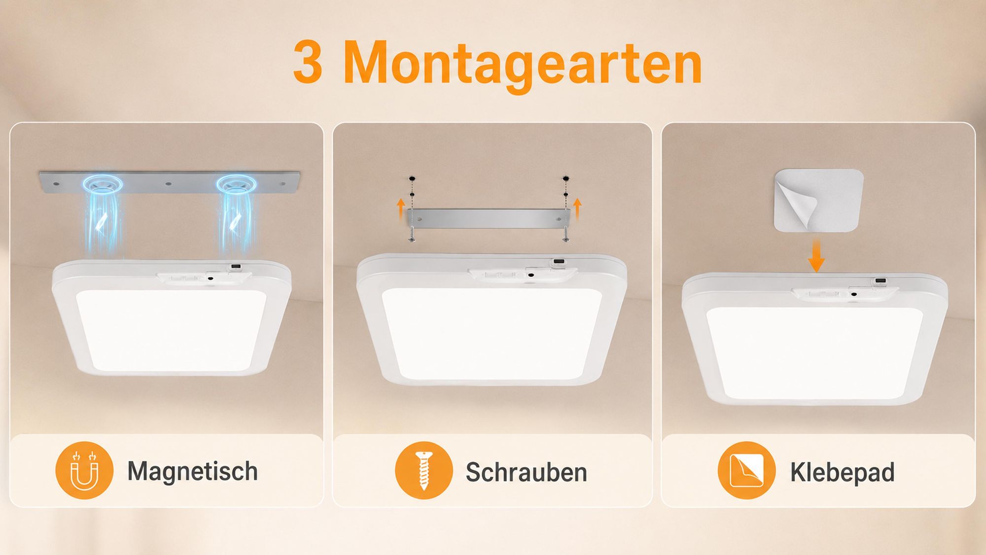 Led Deckenlampe mit Bewegungsmelder innen Kabellos Decke Lampe Dimmbar mit Batterie Wiederaufladbar für Flur/Keller/Badezimmer/Garage