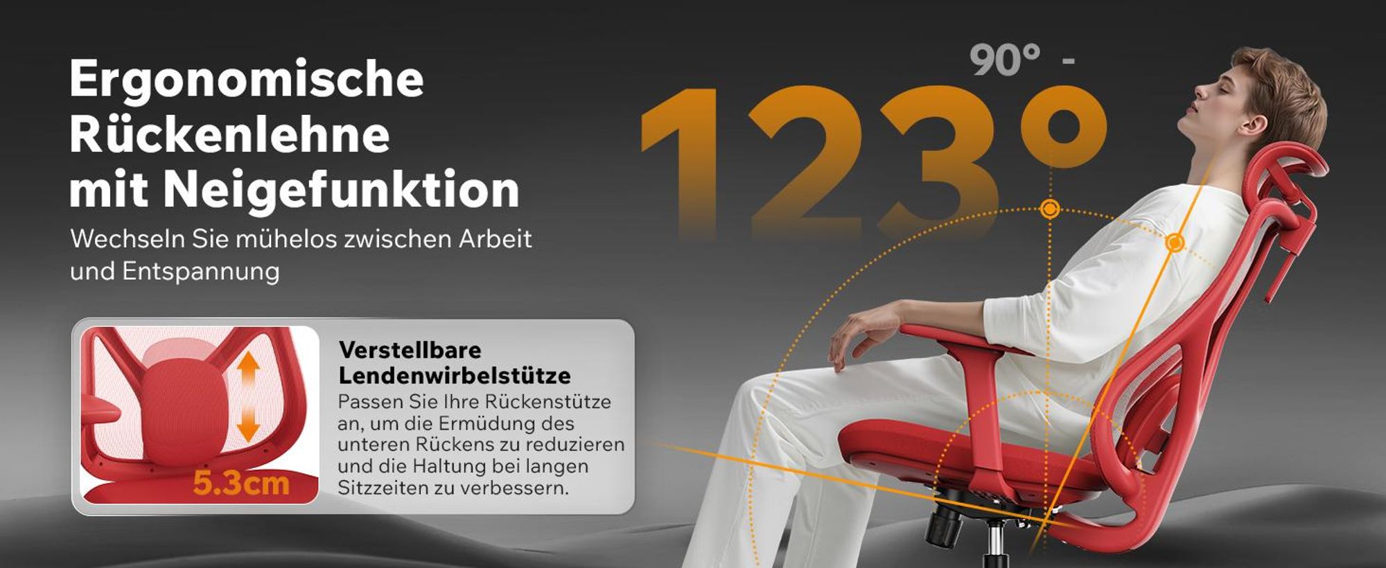 SENSE7 Moyo Ergonomischer Bürostuhl Schreibtischstuhl Rot 3D-Armlehnen Netzrücken Lendenwirbelstütze Chefsessel PC Stuhl Homeoffice 150 kg