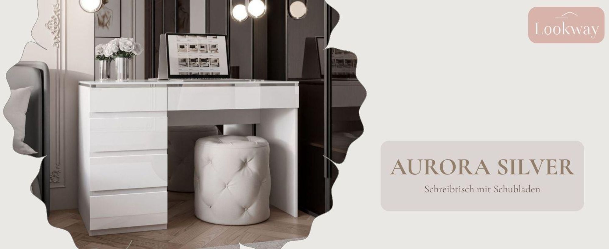Schreibtisch AURORA SILVER mit Schubladen