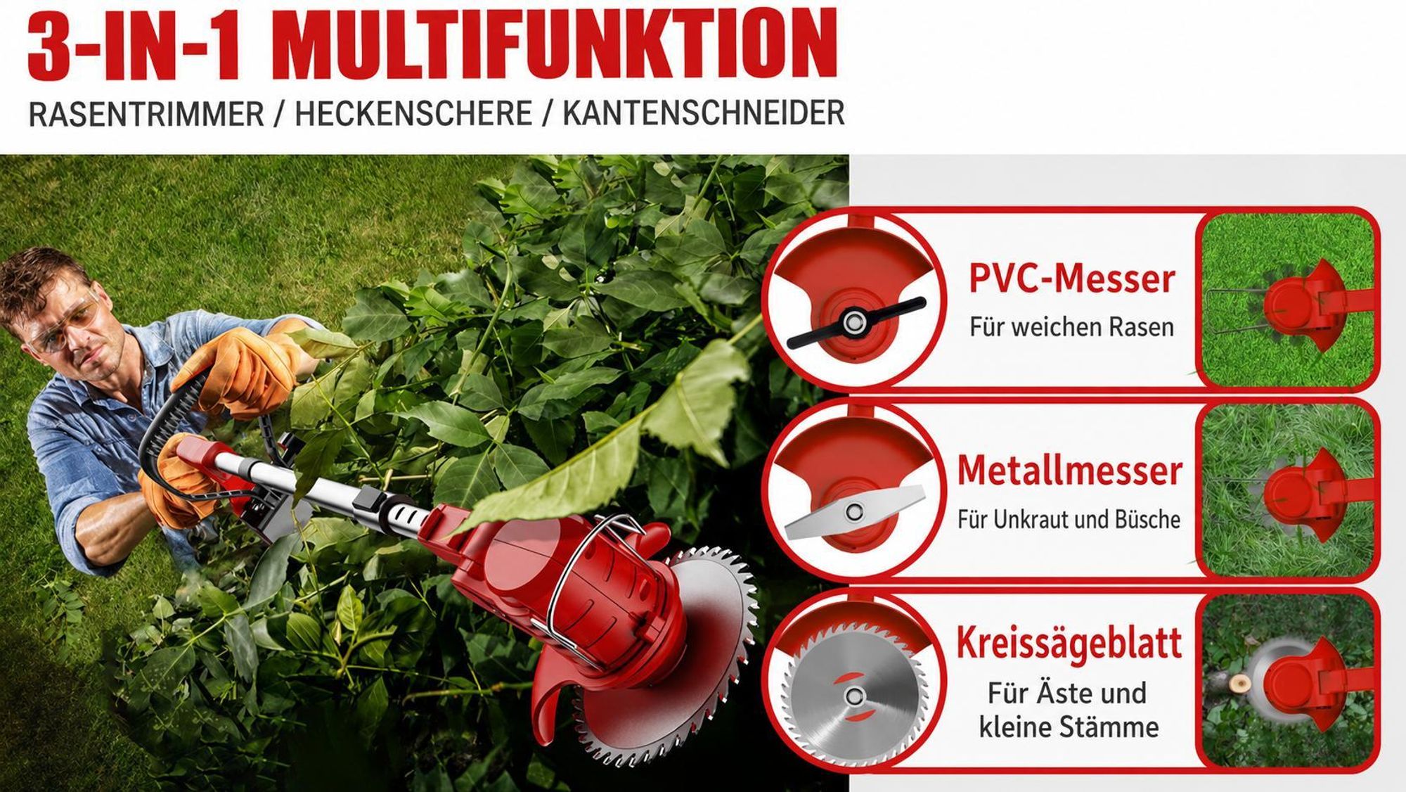 21V Akku Rasentrimmer mit 2 Akkus & Ladegerät, Teleskopstiel, Gras Trimmer Elektrisch für Garten