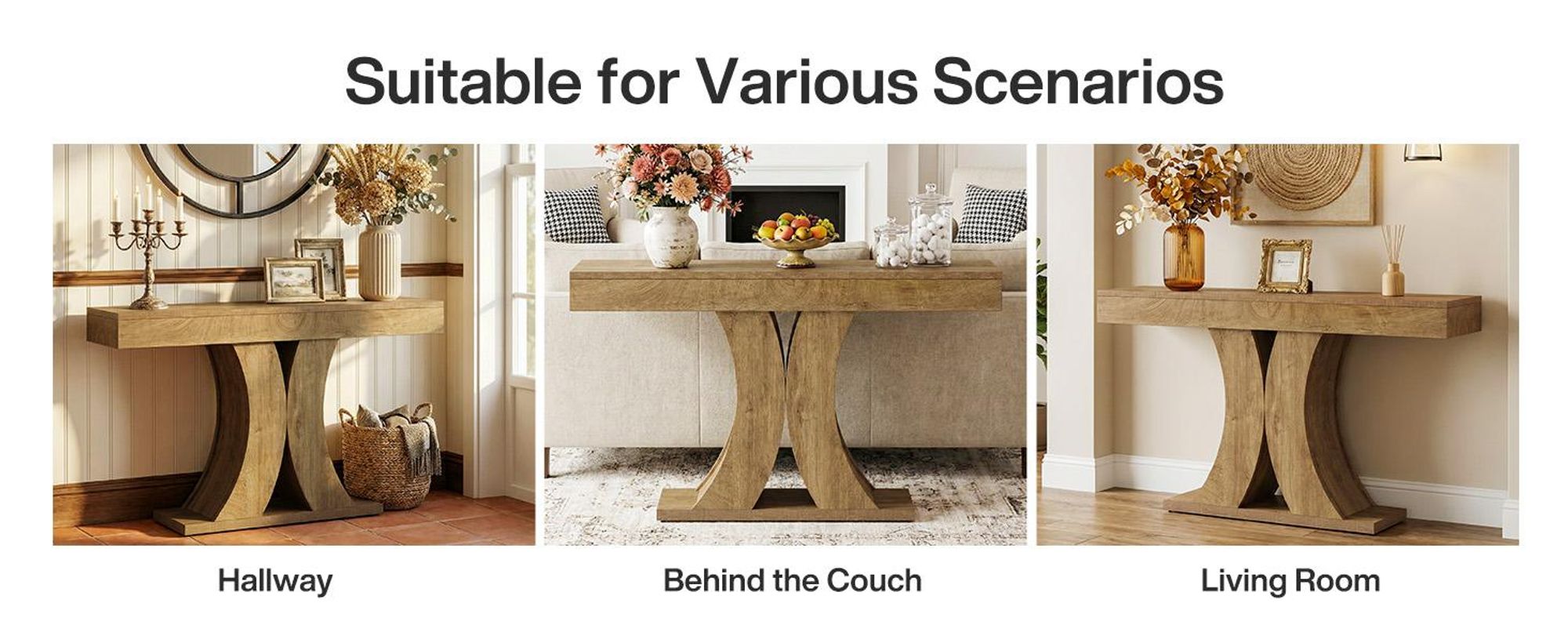 Tribesigns Konsolentisch im Landhausstil, schmaler Holztisch für den Eingangsbereich, 150 cm modernes Akzentmöbel Wohnzimmer, Flur, Foyer, Naturbraun