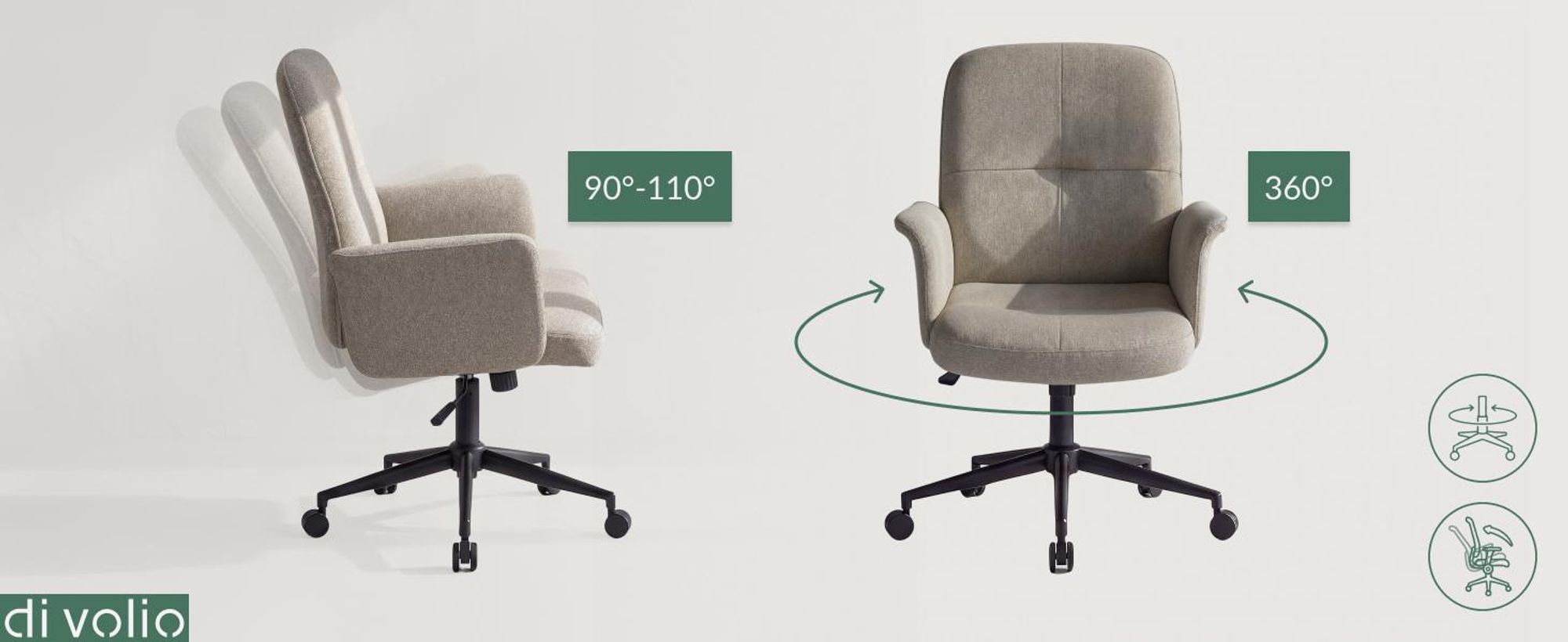 di volio Bürostuhl Parmo, Homeoffice Stuhl mit Rollen, Braun