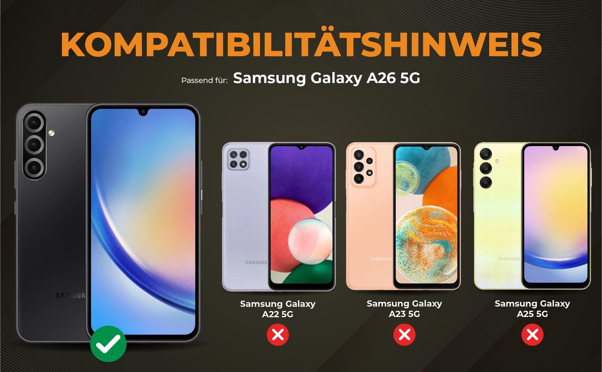Kompatibilitätshinweise Hülle für Samsung Galaxy A26 5G
