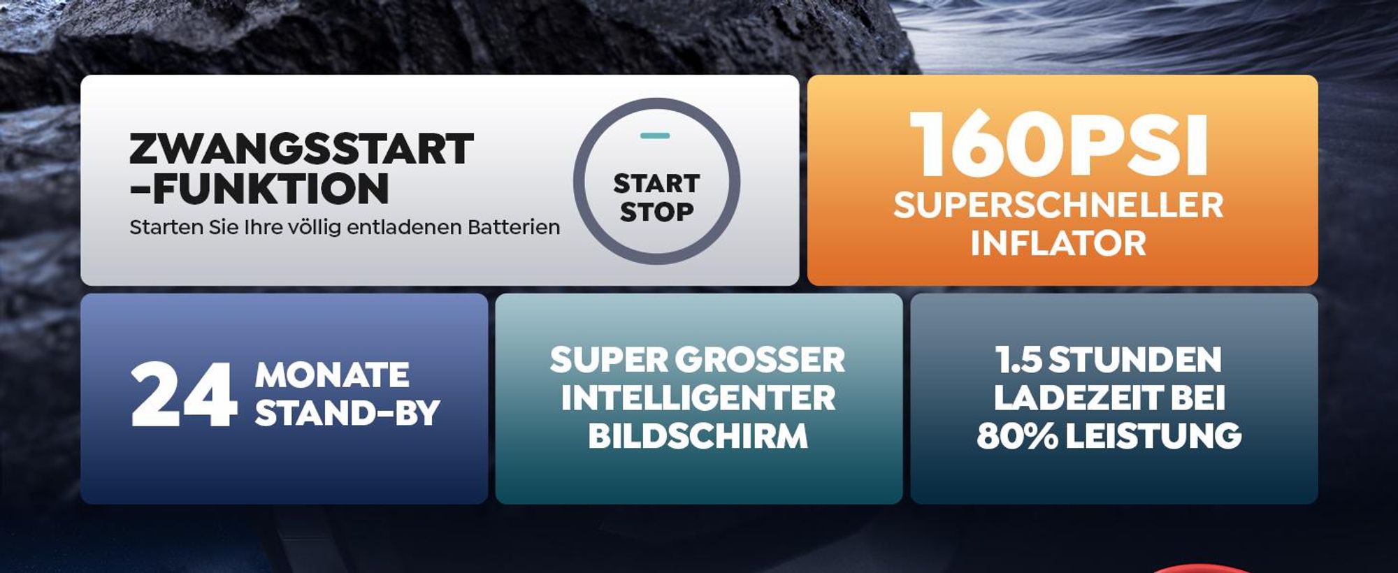 BUTURE Starthilfe powerbank für pk, 6000A Spitzenstrom, 26800mAh, 12V, 160 PSI Kompressor, Zwangsstart-Funktion, (Alle Benzinmotoren oder 12 L Diesel)