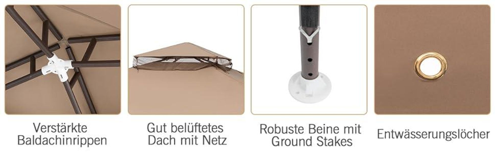 COSTWAY Gartenpavillon Gartenzelt mit 4 Seitenwänden, Moskitonetz & Reißverschluss, Pavillon Partyzelt Festzelt Sonnenschutz 300x300x265cm Kaffee