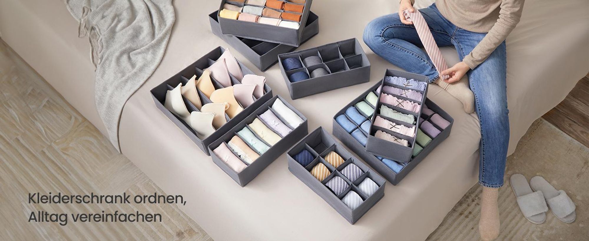 SONGMICS Unterwäsche-Organizer, Aufbewahrungsbox, 8er Set, faltbar, Grau