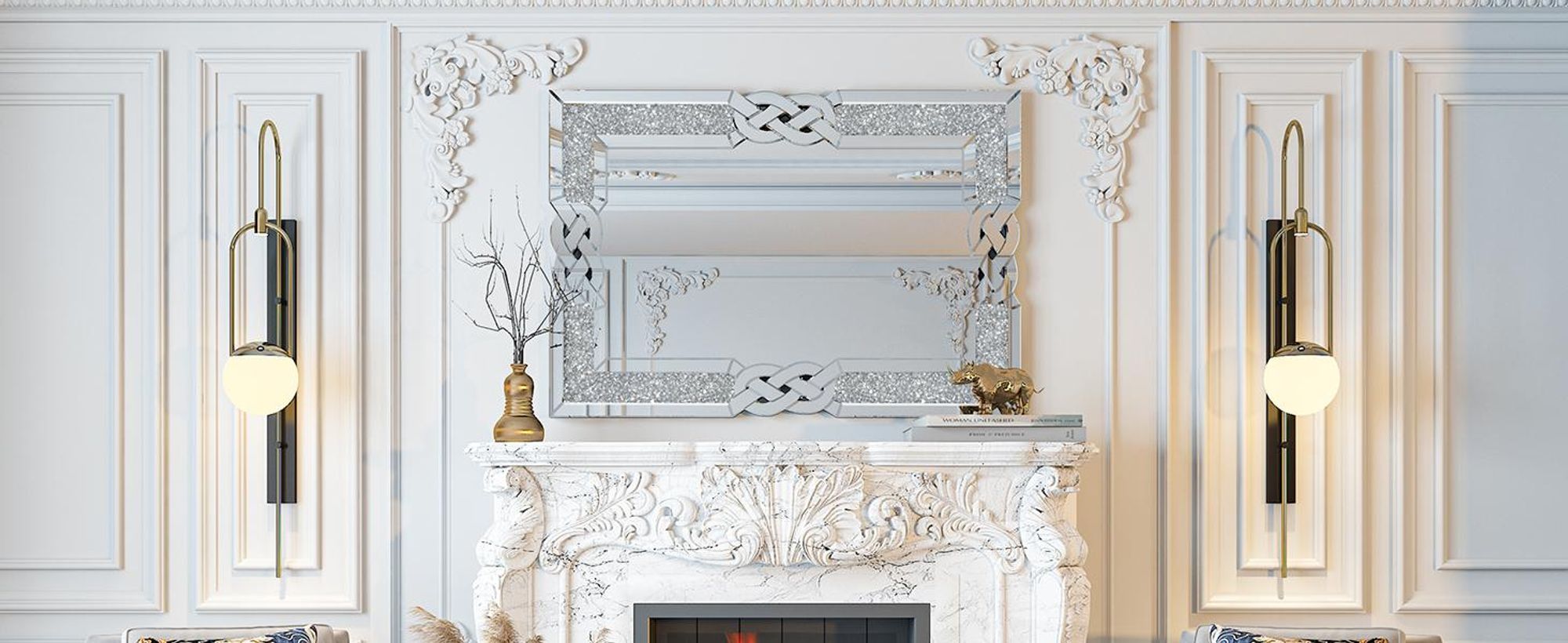 WISFOR Spiegel, Wandspiegel Kristall Rahmen,Luxus Flurspiegel Dekospiegel, 100×70×2.5cm