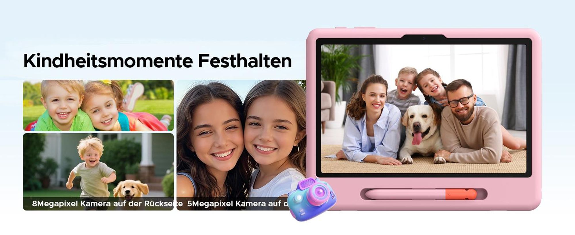 POCKAM P10 Kids 10.1" Tablet, Gemini AI, Android 16, 32(6+26)GB RAM+64GB ROM/TF 2TB, 7000mAh, WiFi Tablet für Kind mit Kindgerechte Hülle und Stift