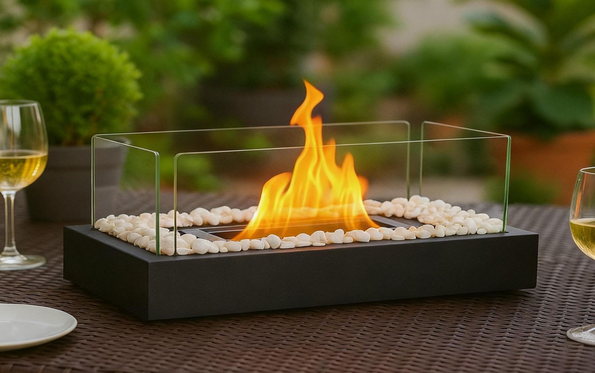 ZMH Tischkamin Bioethanol Indoor Tischfeuer Dekokamin Glas Schwarz Ethanol Kamin Outdoor Rechteckig 35CM Feuerstelle für Wohnzimmer Balkon Sicher