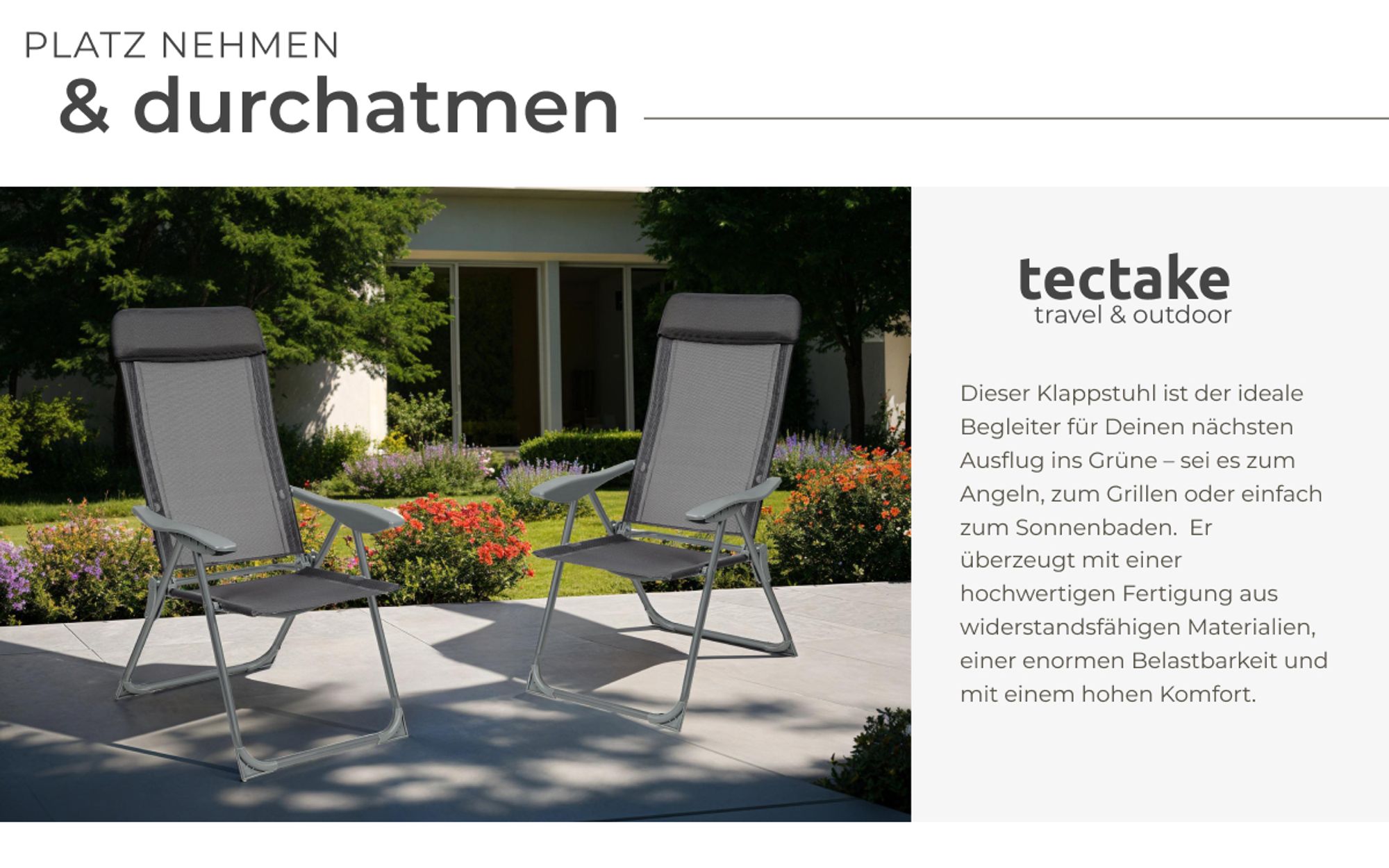 tectake® 4 Aluminium Gartenstühle klappbar mit Kopfteil