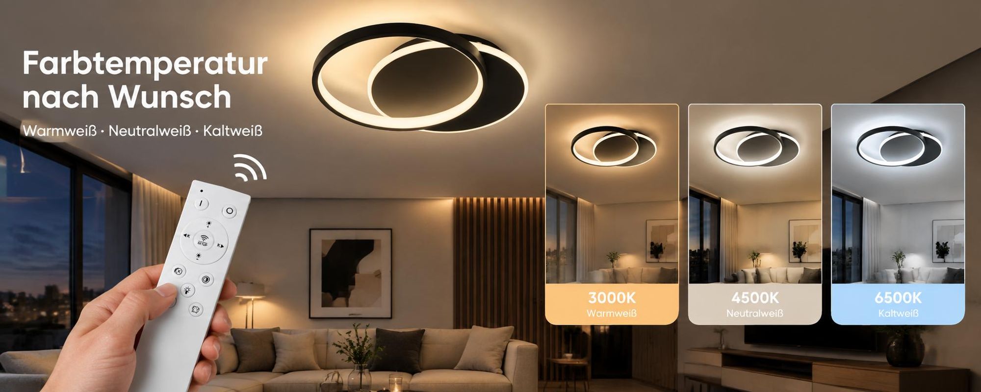 ZMH LED stropné svietidlo stmievateľné s diaľkovým ovládaním Biele stropné svietidlo 35W Moderný byt s 2 okrúhlymi krúžkami do obývačky Spálňa Kuchyňa Spálňa PredsieňJedáleň
