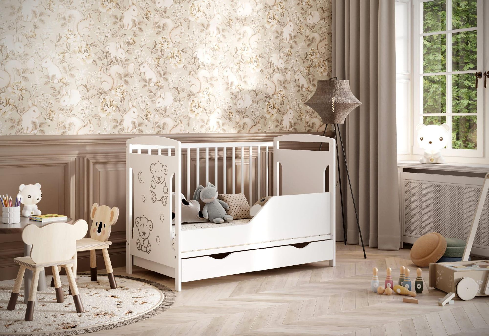 Kinderbett Ted inkl. Matratze Schublade & Umbaukit 60x120cm – Komfort und Funktionalität in einem
