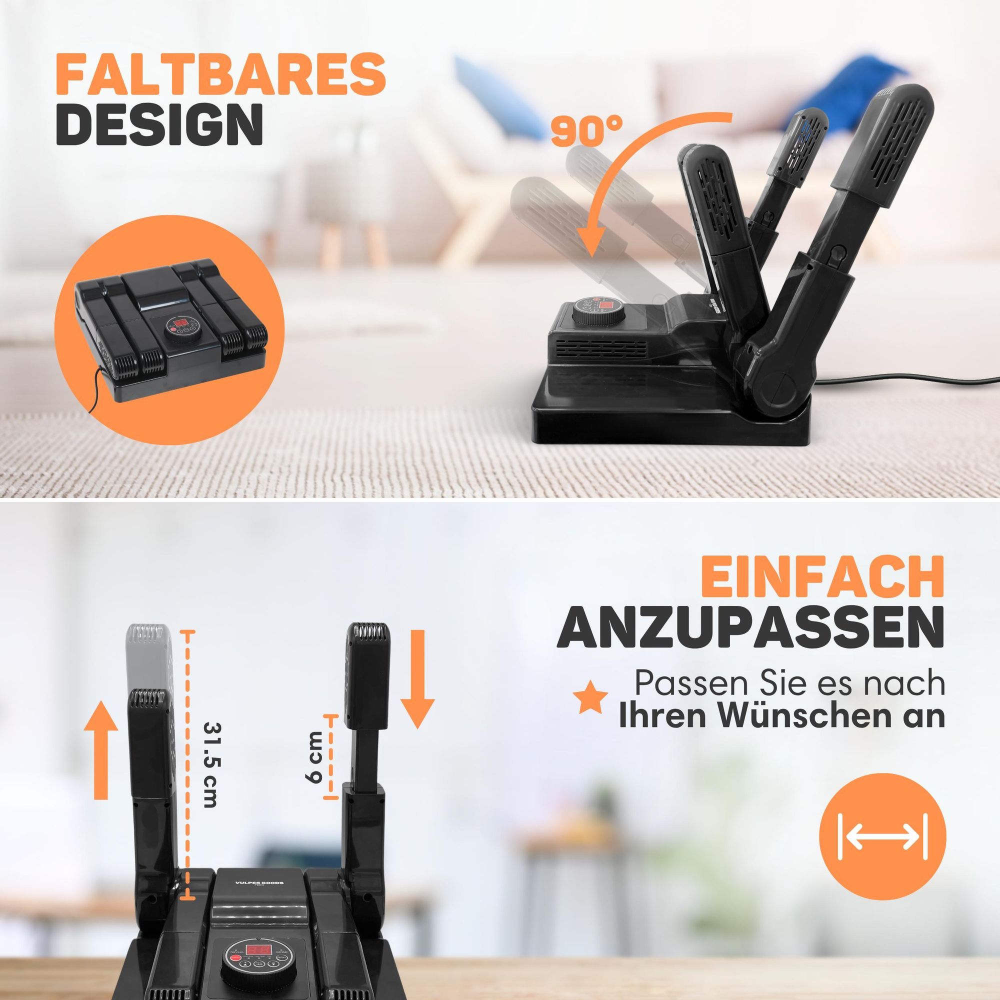 Vulpes Goods Schuhtrockner, Schuherfrischer, Timer, Ozon & Trocknungsfunktion, Geruchsentferner, Fußwärmer, Schuherfrischer, Inkl. 10 Schuhauffrischer