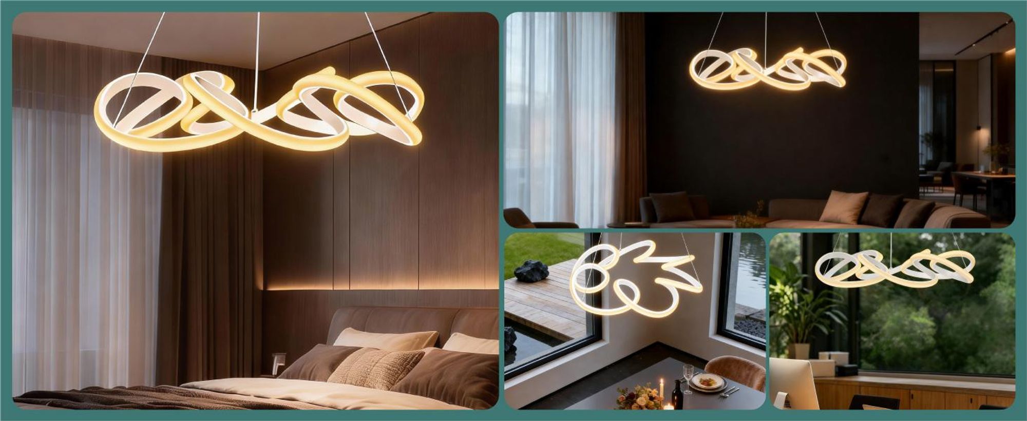 Mai & Mai Pendelleuchte Esstisch, 52cm LED Moderne Hängelampe Weiß, stufenlos dimmbar 3000K–6400K, höhenverstellbare mit Fernbedienung, Alivetta25040