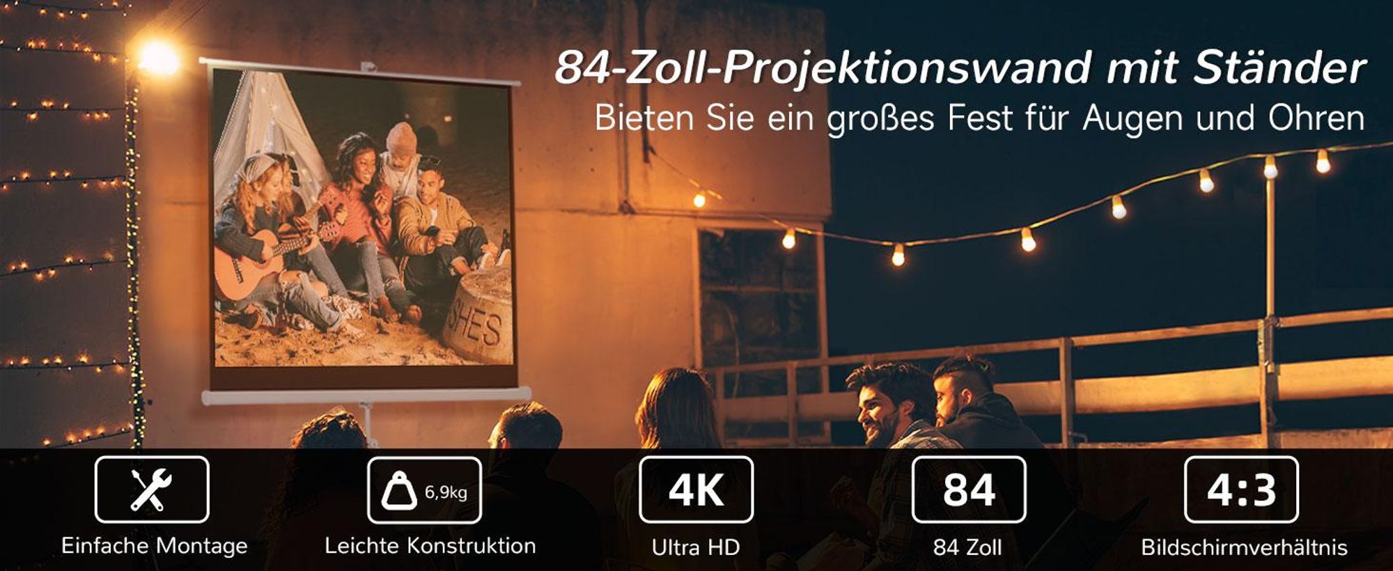 HOMCOM Beamer Leinwand mit Stativ, 4:3 Projektionsfläche, Präsentationswand