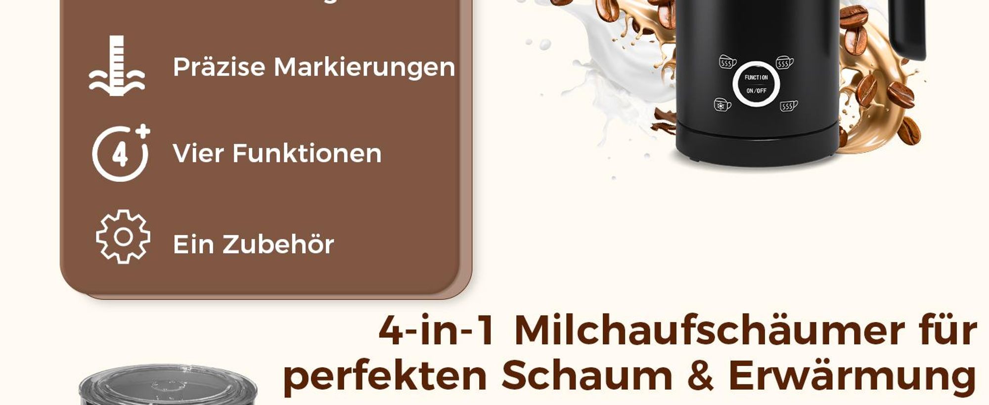 YASHE 4-IN-1 Edelstahl Milchaufschäumer, 10oz/300ml Milchschäumer für Perfekte L