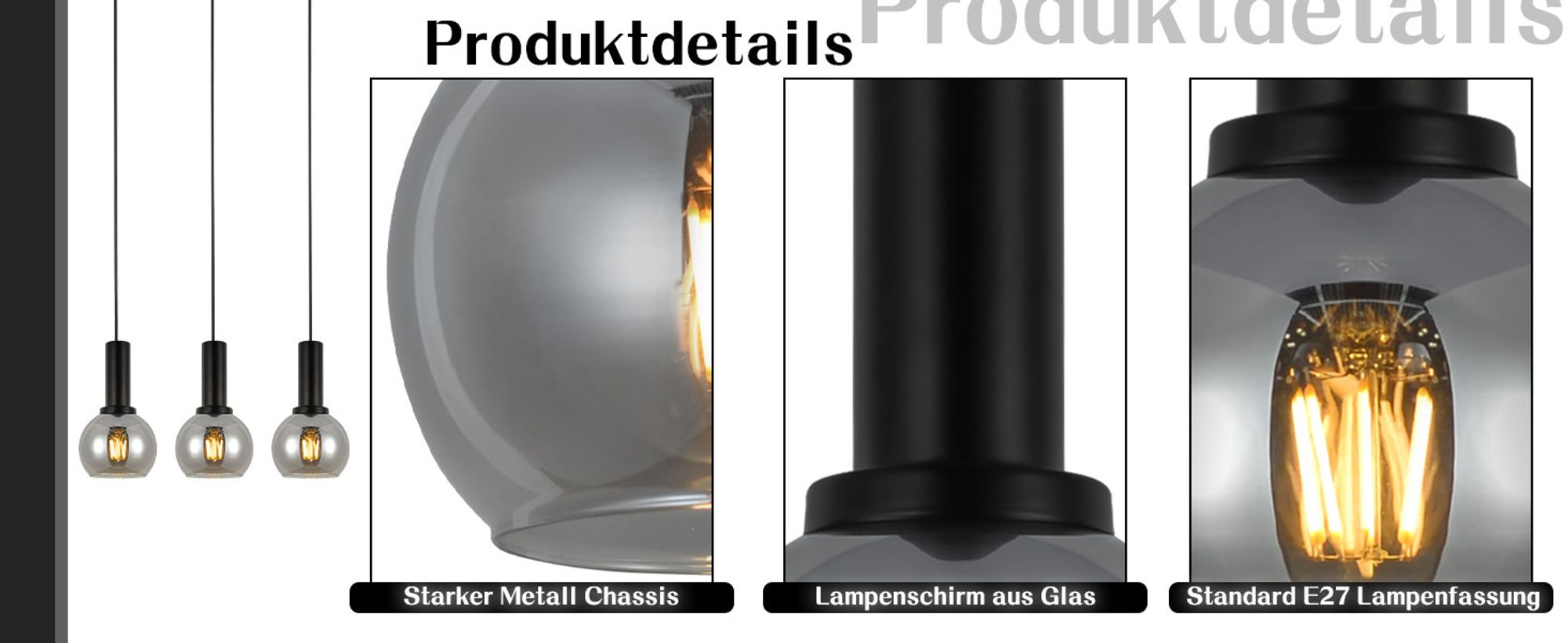 ZMH Hängelampe Wohnzimmer Pendelleuchte Glas 3 Flammig Hängeleuchte Vintage Esszimmerlampe Hängend E27 Pendellampe Esszimmerlampe Höhenverstellbar für Schlafzimmer Arbeitszimmer(ohne Leuchtmittel)