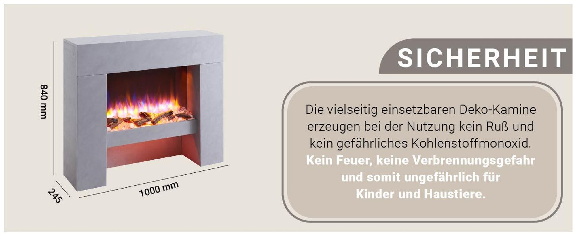 Elektrisches Kaminfeuer Balderia Naran grau 2000 Watt inkl. Fernbedienung