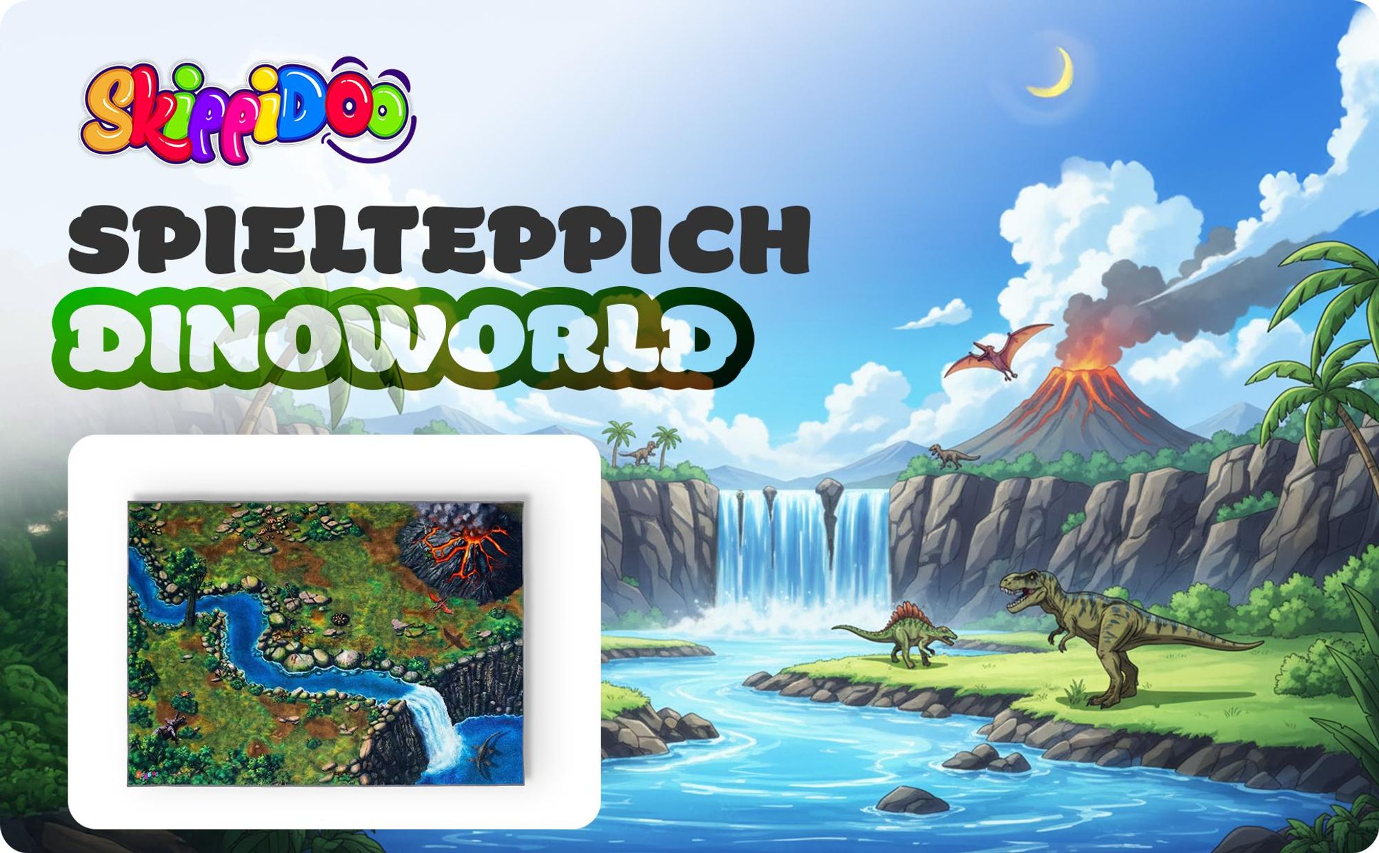 Spielteppich Dinoworld Größe: 160cm x 120cm - Teppich Jungen & Mädchen Kinderzimmer, Kinderteppich für z.B. Schleich®, CollectA® Figuren