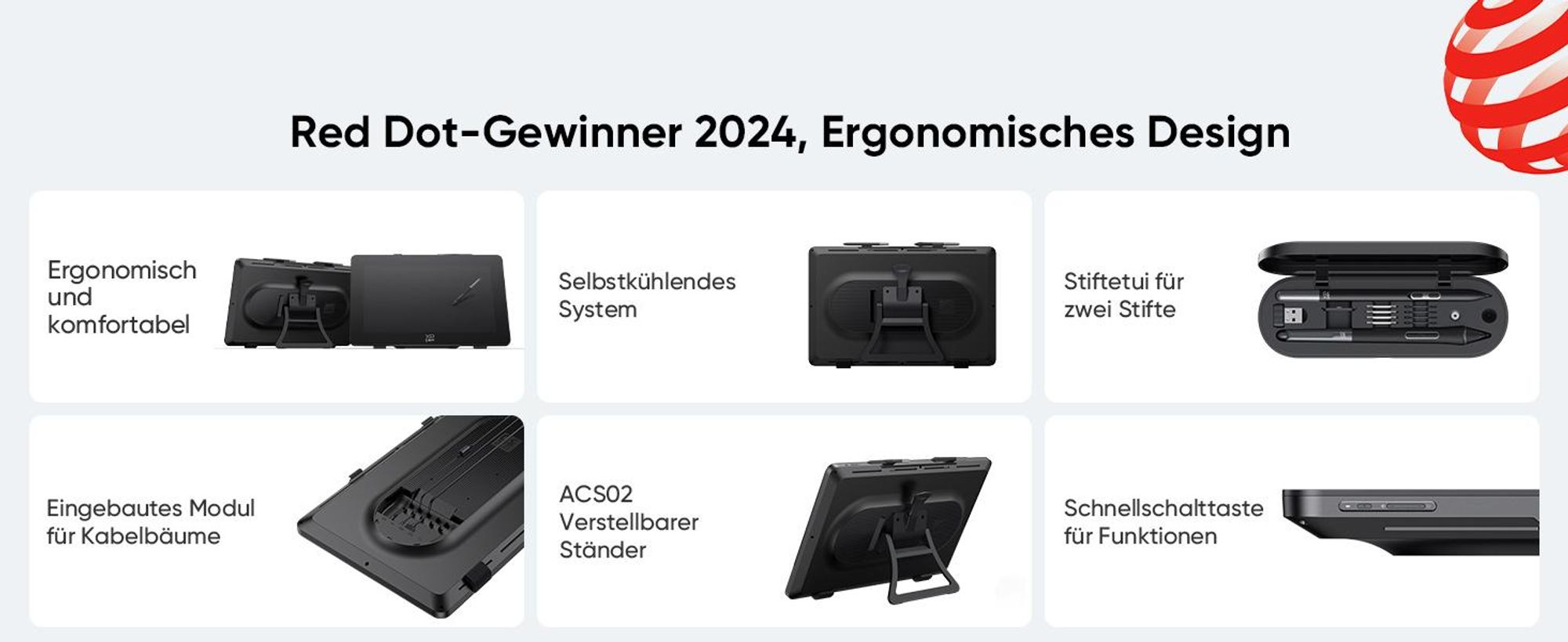 XPPen Artist 24 Pro (Gen 2) 4K, Kabelgebunden, 5080 lpi, 526 x 296 mm, USB/Bluetooth, 1 cm, Stift