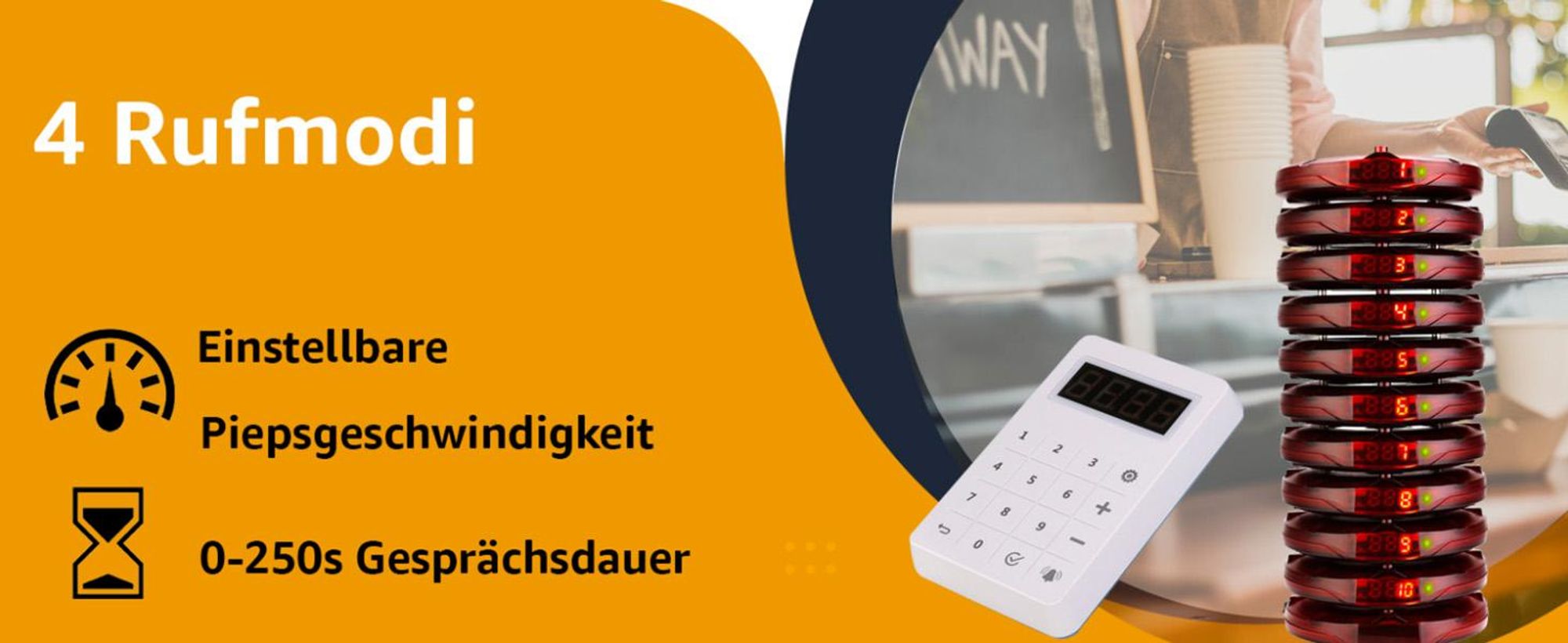 Retekess TD158 Pager System, Pager Rufsystem, LED-Röhrenanzeige, 4 Anrufmodi, Akku mit Großer Kapazität, Stumme Tastatur, Restaurant Pager, Pager für klinik, Hotel(mit Digitalröhre)