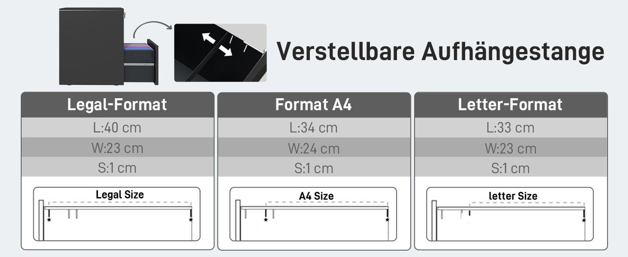Vinsetto Rollcontainer Aktenschrank mit 3 Schubladen Bürocontainer Stahl Schwarz