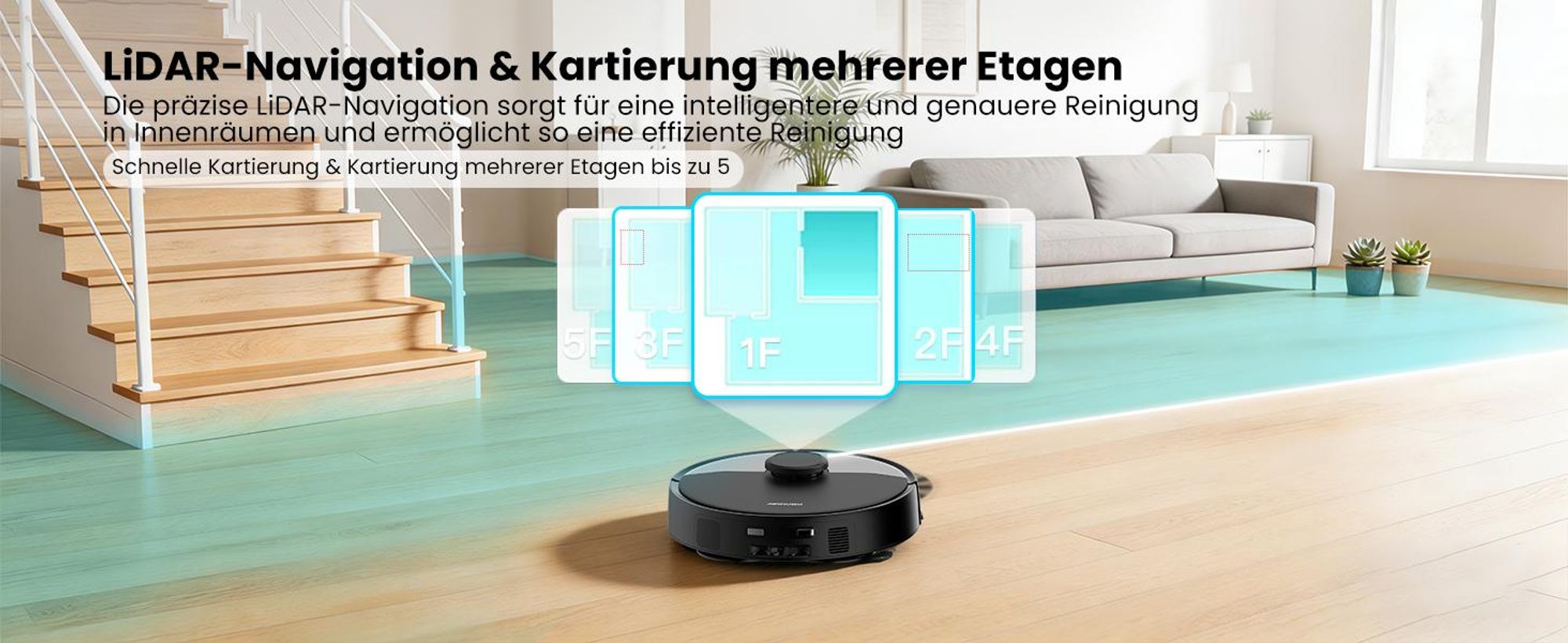 AIRROBO M2 Staubsauger Roboter, 10000Pa Saugroboter, Anti-Tangle-Bürsten, Wischroboter mit Lifting-Mopp