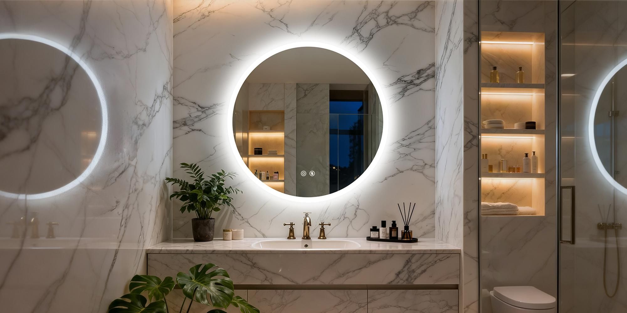 WISFOR LED Badezimmerspiegel Rund 70 cm ohne Rahmen mit Speicherfunktion, Beschlagfrei, Dimmbar, IP66