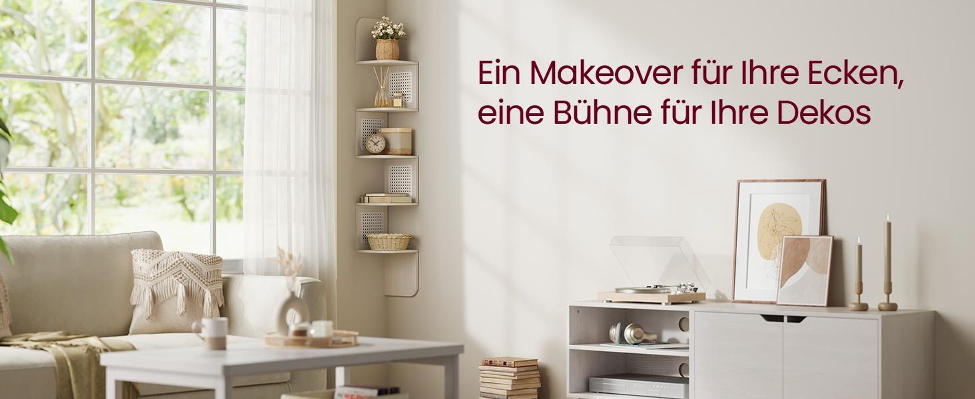 VASAGLE Eckregal, Wandregal 5 Ebenen, Schweberegal, Regal Wandmontage, Zickzack-Form, PVC-Rattan-Seitenplatten