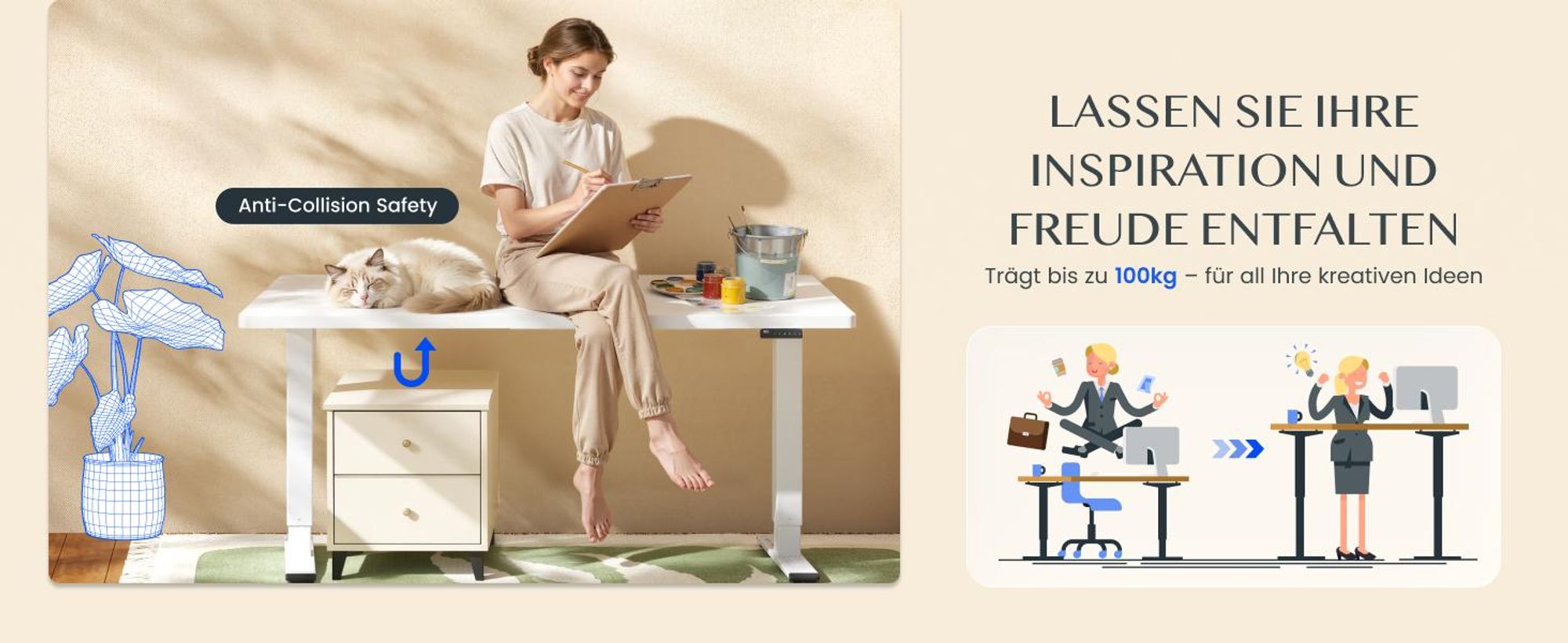 FLEXISPOT Höhenverstellbarer Schreibtisch 160x80cm, Bambus-Tischplatte, 2 starke Motoren, 120 kg Tragkraft, 4 Speicherplätze, Premium-Zubehör-Set Weiß