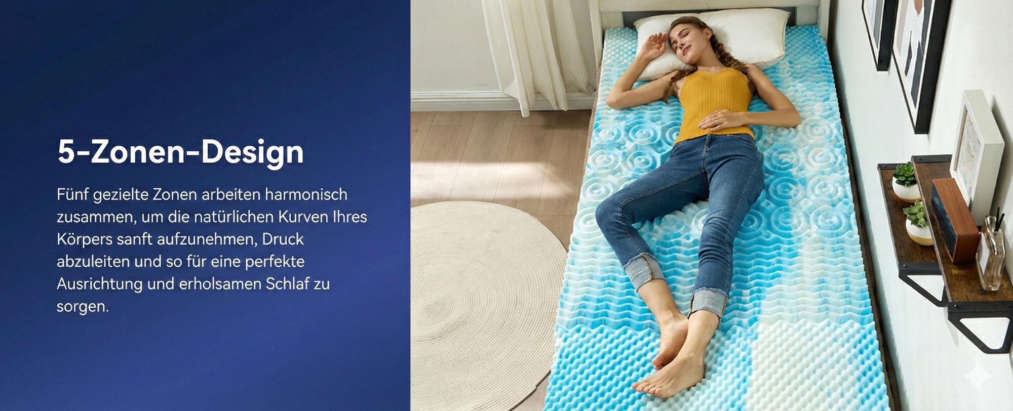 NicePlus Topper, 90x200x7cm, 5-Zonen Gel-Schaum - Für erholsamen Schlaf, 360° Mesh für alle Matratzen, H2/H3