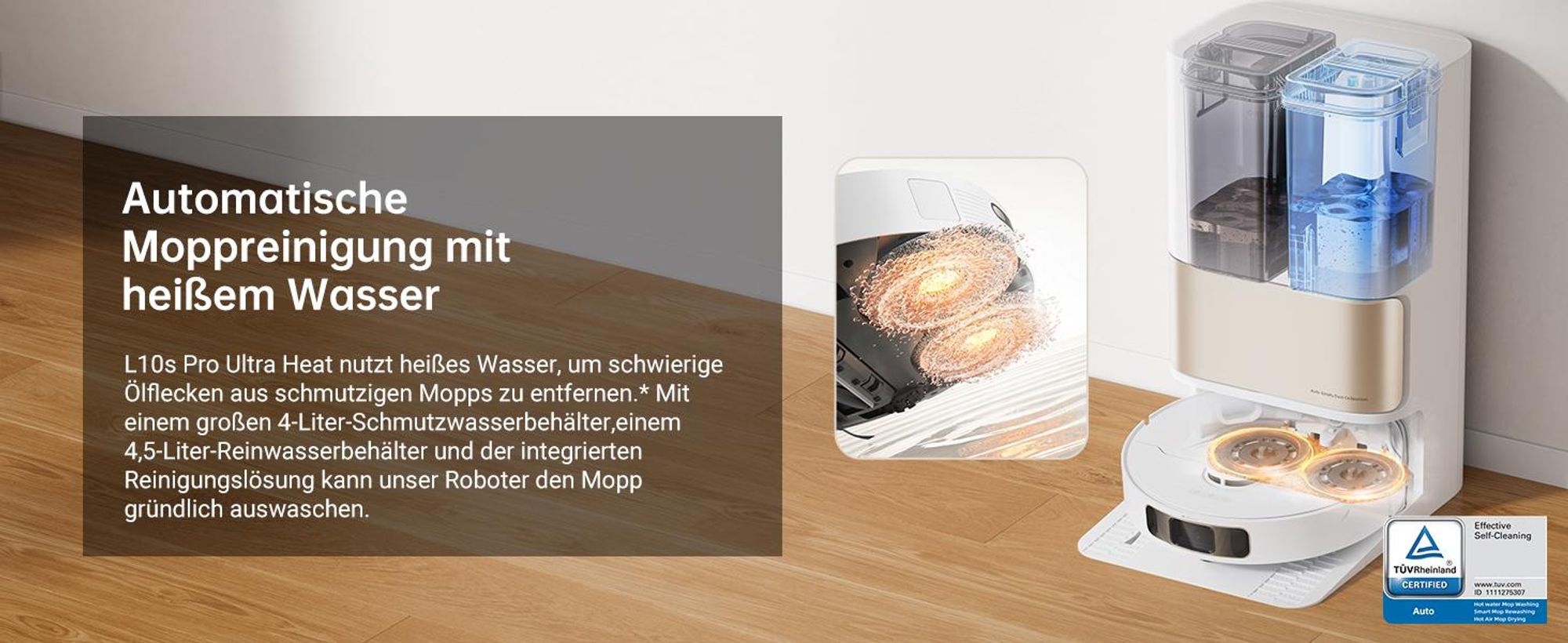 Dreame L10s Pro Ultra Heat Roboter Saugroboter mit Wischfunktion,Automatische Moppreinigung,heißem Wasser,7000Pa,Doppelte Mopp- und Bodenreinigung
