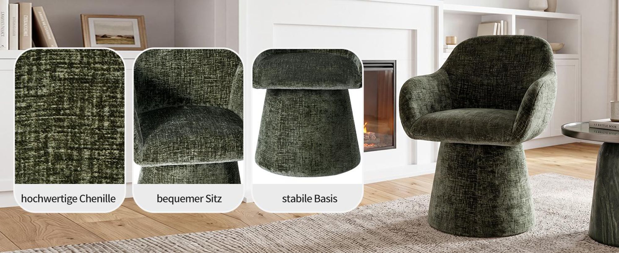 Duhome Esszimmerstuhl 360° Drehbar Loungesessel aus Chenille Drehstuhl Modern Polsterstuhl für Wohnzimmer Schlafzimmer Büro
