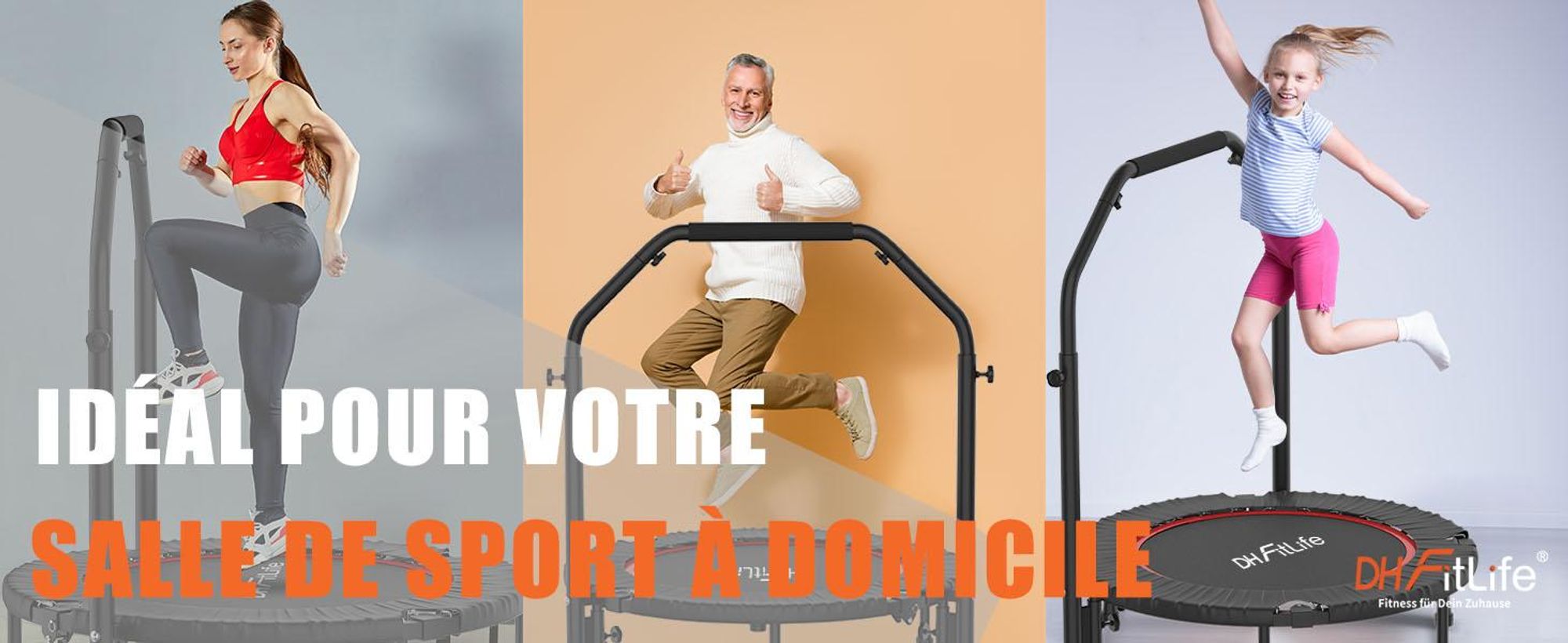 DH FitLife Trampoline de Fitness Pliant Ø102 cm – Capacité 150 KG, 4 Niveaux de Poignée Réglables, Stable pour Enfants et Adultes