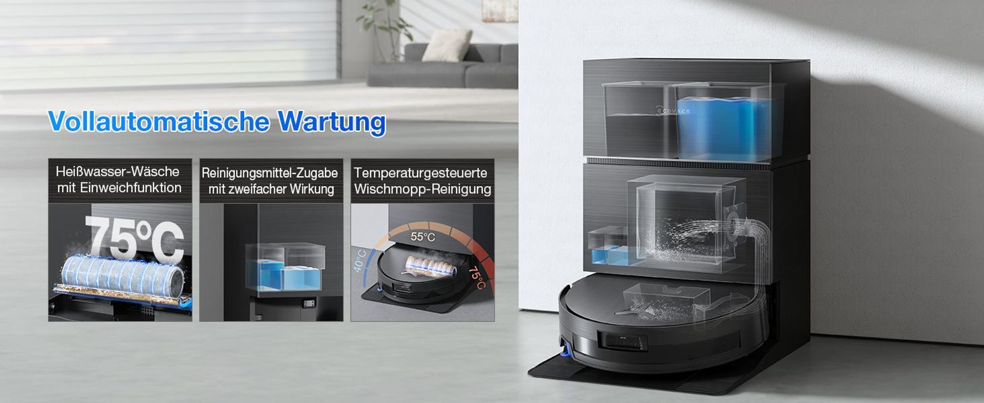 ECOVACS X11 PRO OMNI Staubsauger Roboter mit Wischfunktion, Blast + 19.500 Pa, ultraschnelles Akkuladen, OZMO Roller 2.0, Klettern max. 4 cm Höhe