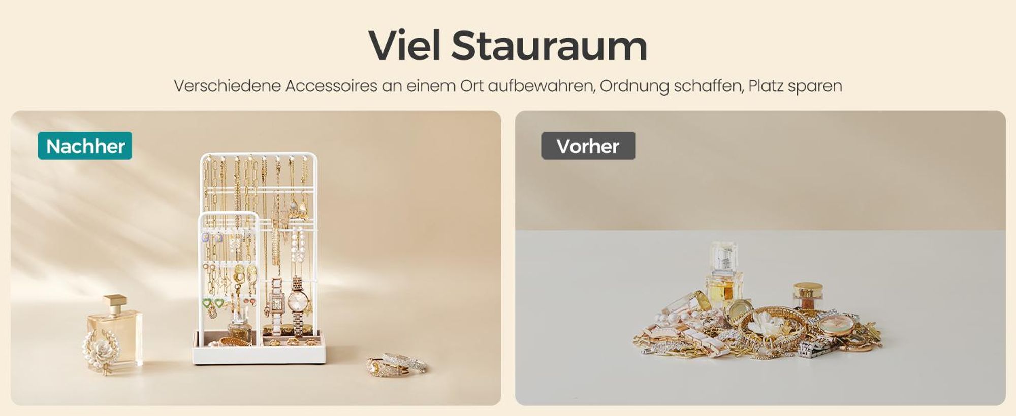 SONGMICS Schmuckständer Schmuckhalter, Metallrahmen, Schmucktablett Samt, Schmuckaufbewahrung