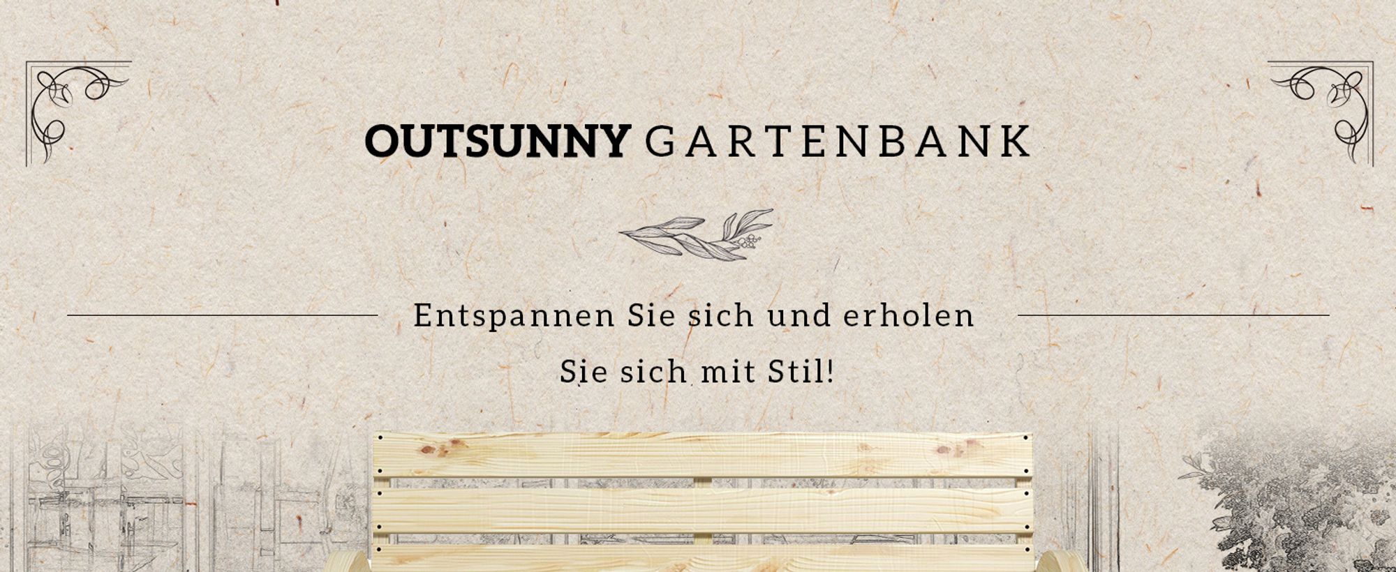 Outsunny Gartenbank 2-Sitzer Sitzbank Holzbank Wagenrad-Design bis 240 kg