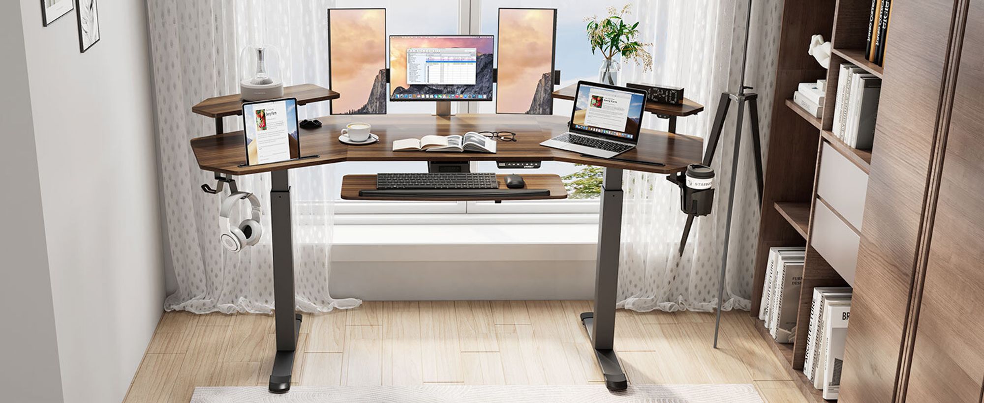EUREKA ERGONOMIC Elektrisch Computertisch 182×76cm Höhenverstellbarer Schreibtisch Stehpult Gaming Tisch mit Monitorständer und Tastaturablage