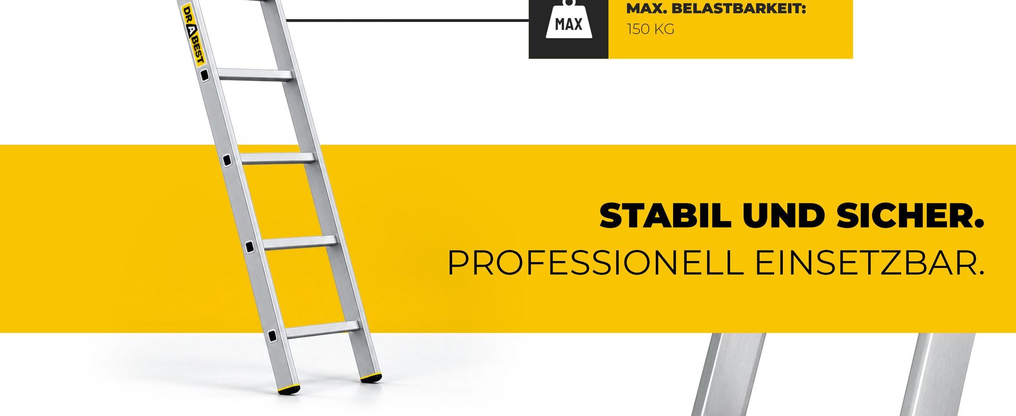 Drabest | Leiter - Aufstiegsleiter - 7 Sprossen - Tragfähigkeit 150 kg - Aluleiter 1x7 Stufen - Professionelle Anlegeleiter