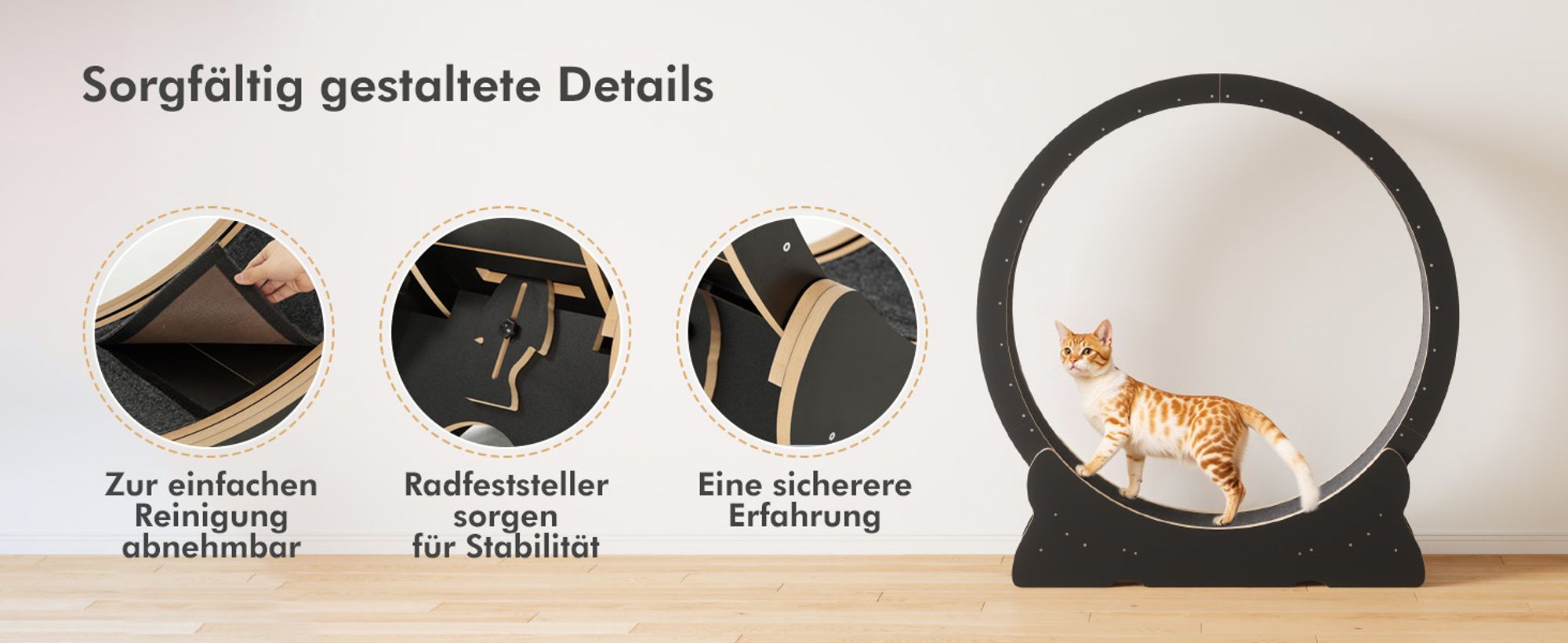 Mondeer Tier-Intelligenzspielzeug Laufband für Katzen,Innendurchmesser 100cm,Sicherheitsschloss-Design, Leises Scrollrad,110 x 117 x 36CM Schwarz