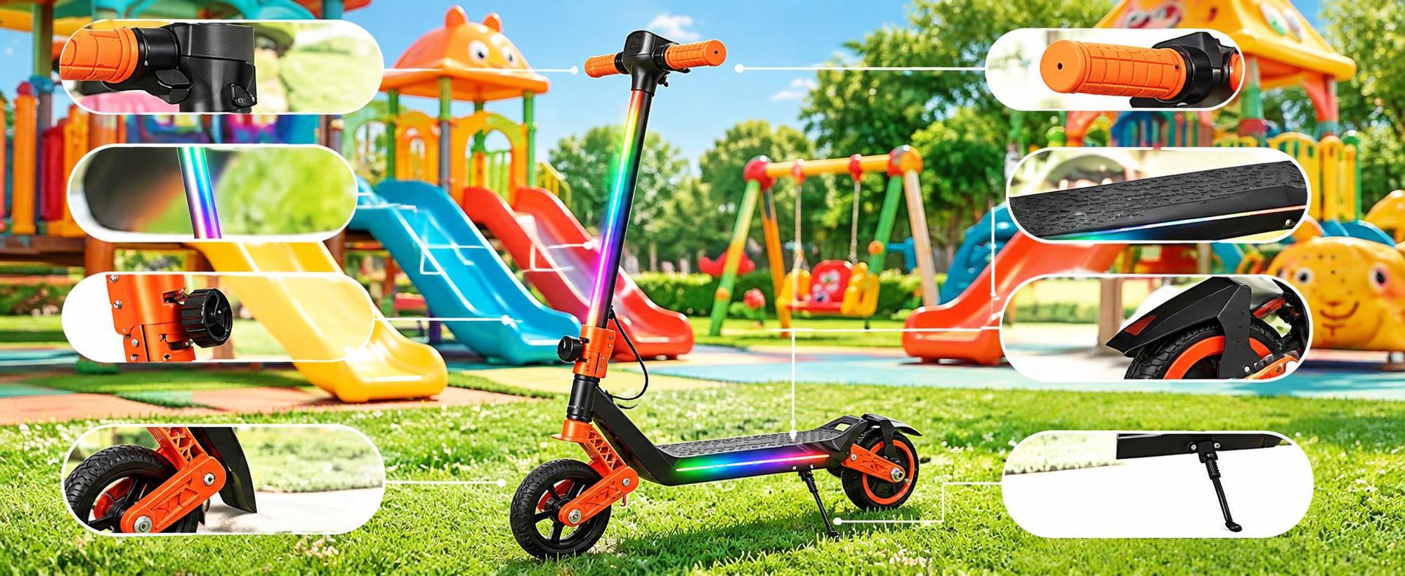 Elektroroller Für Kinder, Faltbarer E-scooter 16km/h, City Kinderroller Für Kinder 6-12 Jahren,10 km Reichweite, 130W, U8 Elektroscooter Orange